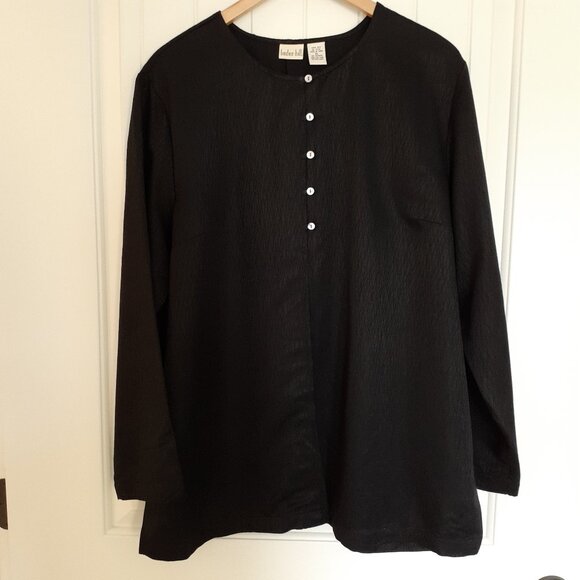 Linden Hill Silk Button Front Long Sleeve Top Black Size XL - Picture 1 of 14